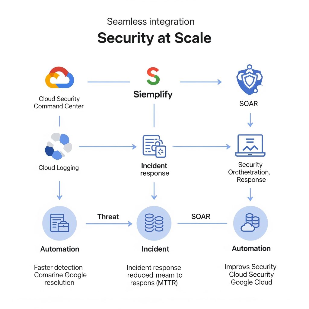 Google Cloud + Siemplify integration graphic for "Security at Scale".