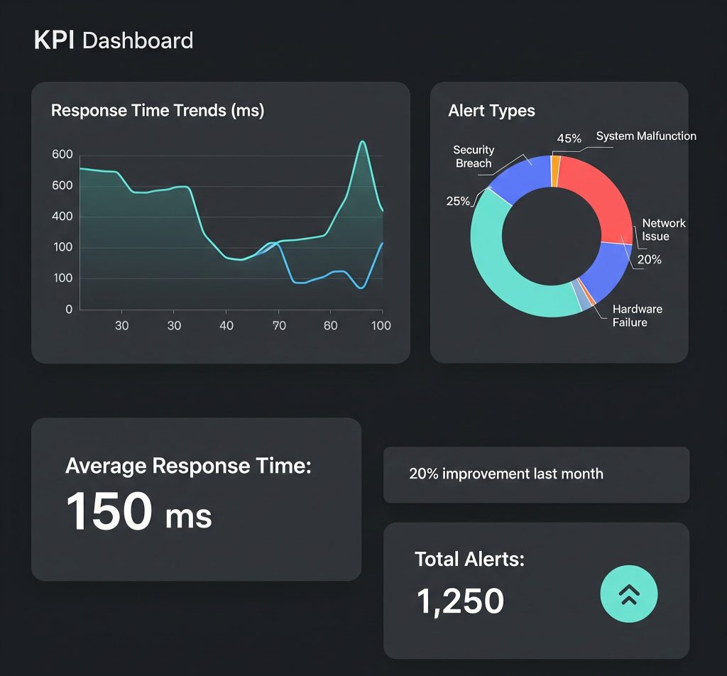 Dashboard- Mockup of KPI dashboard showing response time and alert types