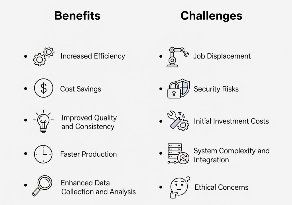 A clean chart comparing benefits vs challenges of automation