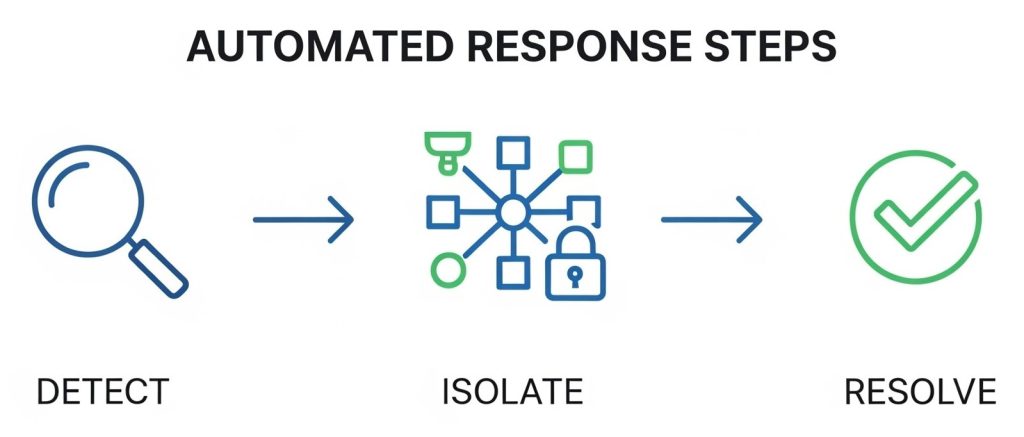 Flowchart showing automated response steps (detect → isolate → resolve)	Clarifies the process