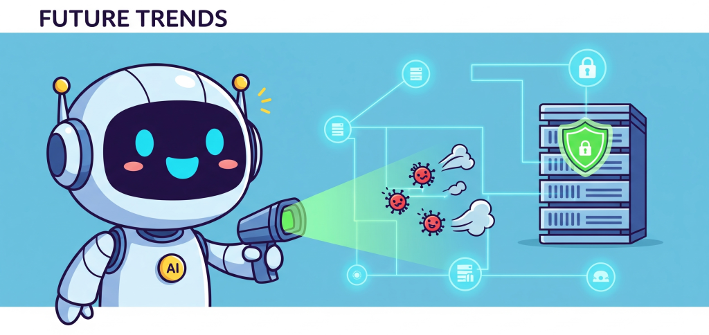 Future Trends – AI robot scanning a digital network.