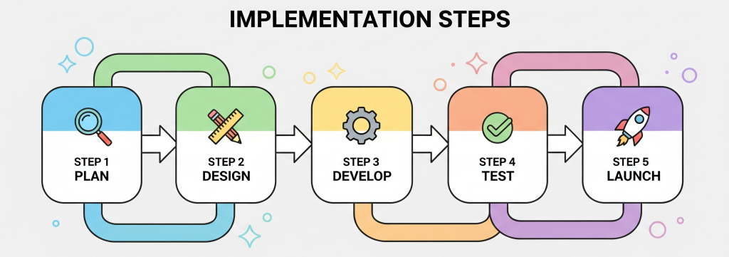 Implementation Steps – Step-by-step flowchart (modern infographic style).