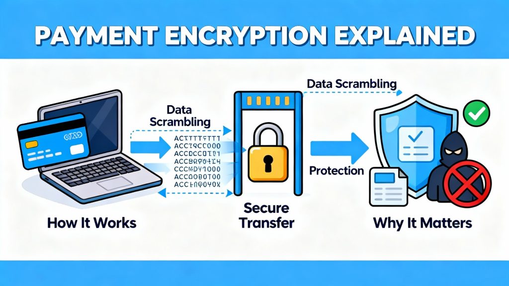 Secure payment gateway illustration with encryption