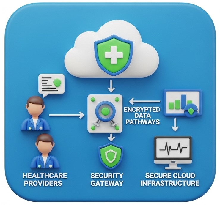 Cybersecurity solutions in healthcare with encryption and cloud backup