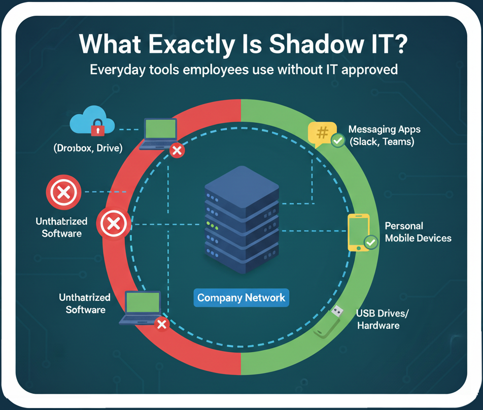 Infographic showing types of Shadow IT tools.
