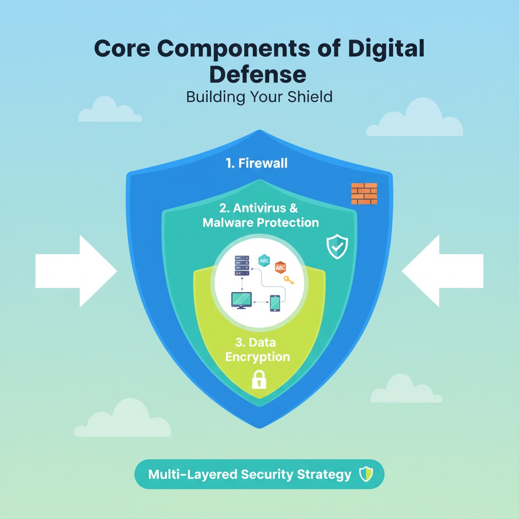 Concept showing layers of cybersecurity protection tools.