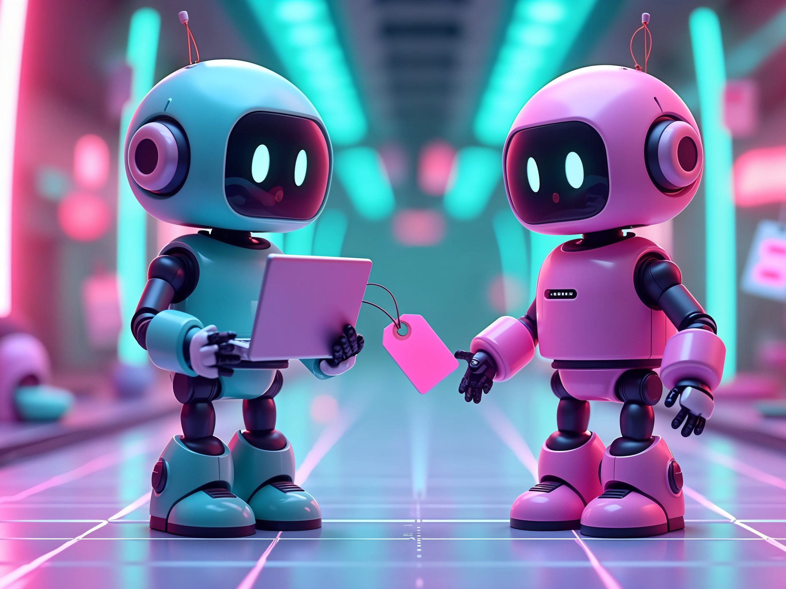 Cute robot teaching cybersecurity awareness in a friendly environment.