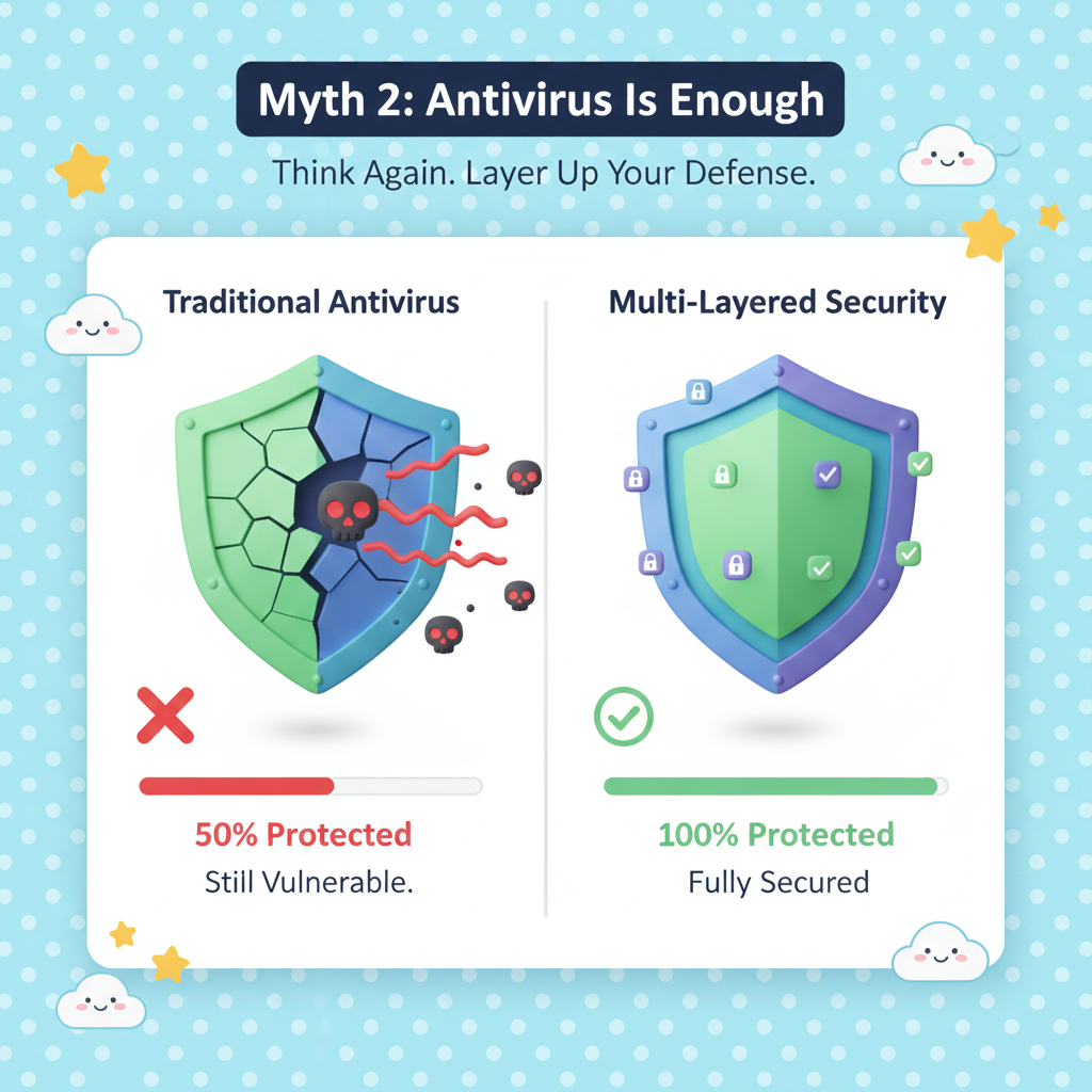 Broken antivirus shield graphic illustrating gaps in security protection.