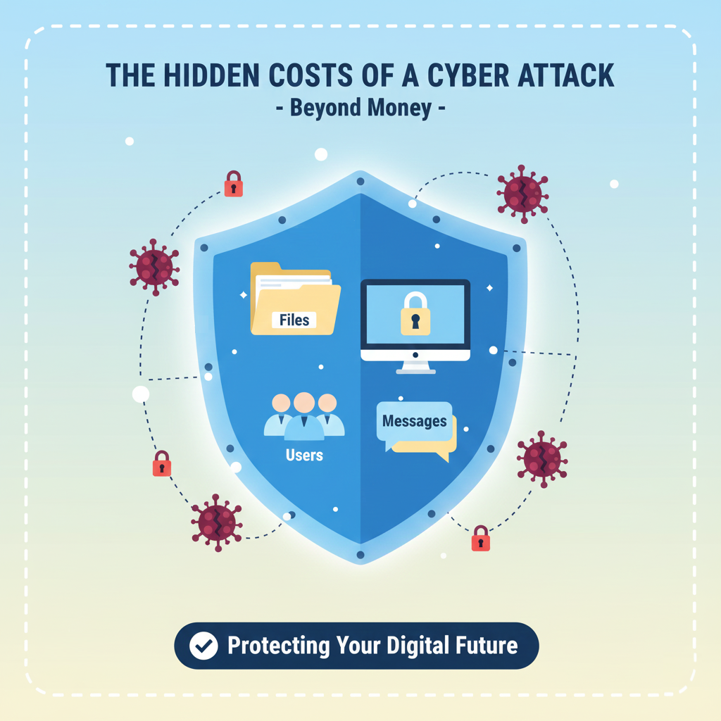 A pastel digital shield protecting business data with soft icons.