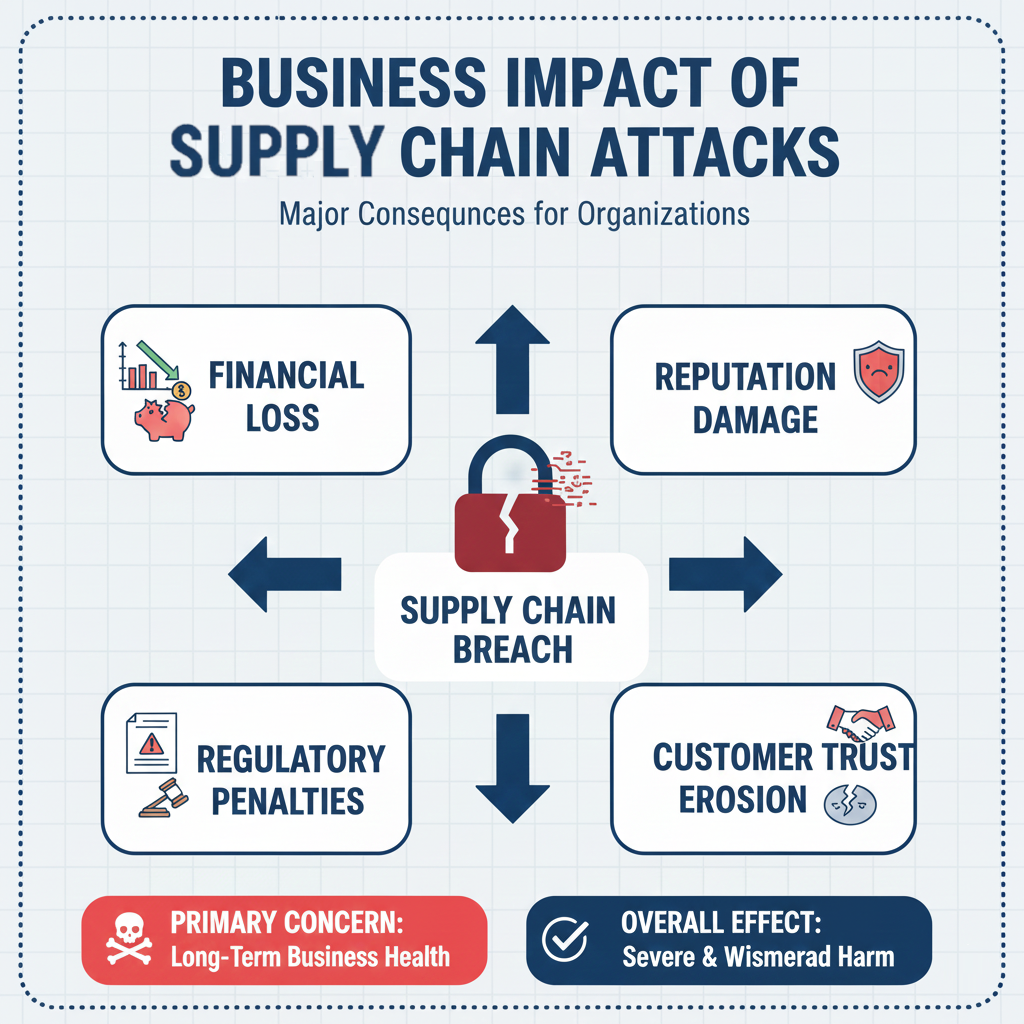 Business and reputational impact of supply chain cyberattacks.