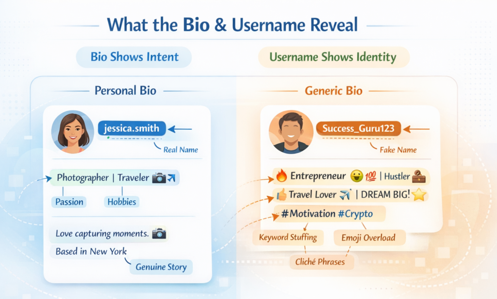 How bio and username reveal clues about social media users