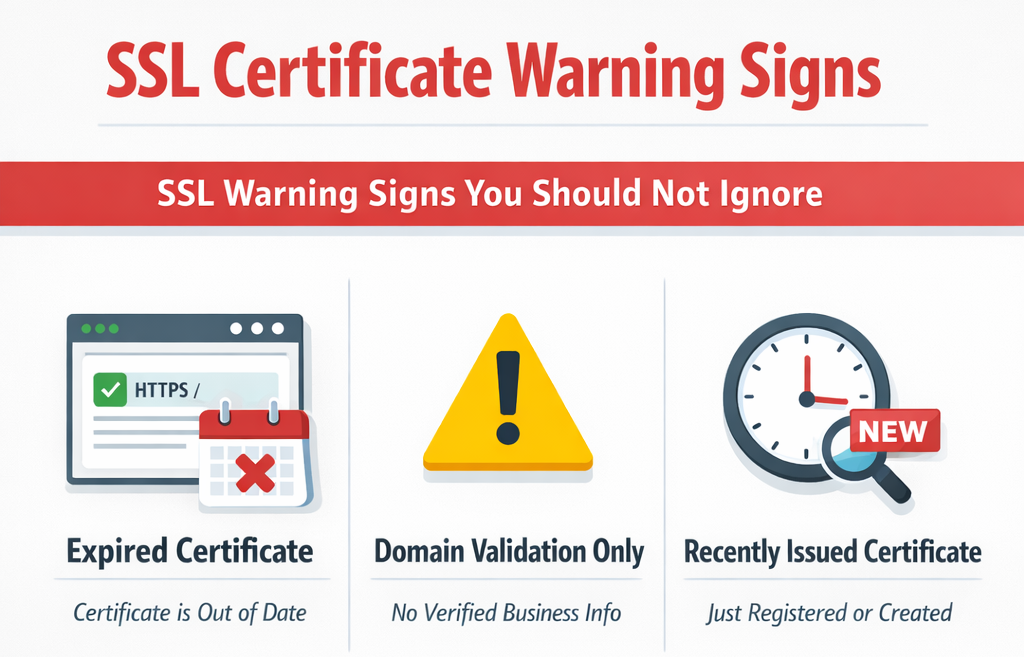 Infographic showing common SSL certificate security warning signs