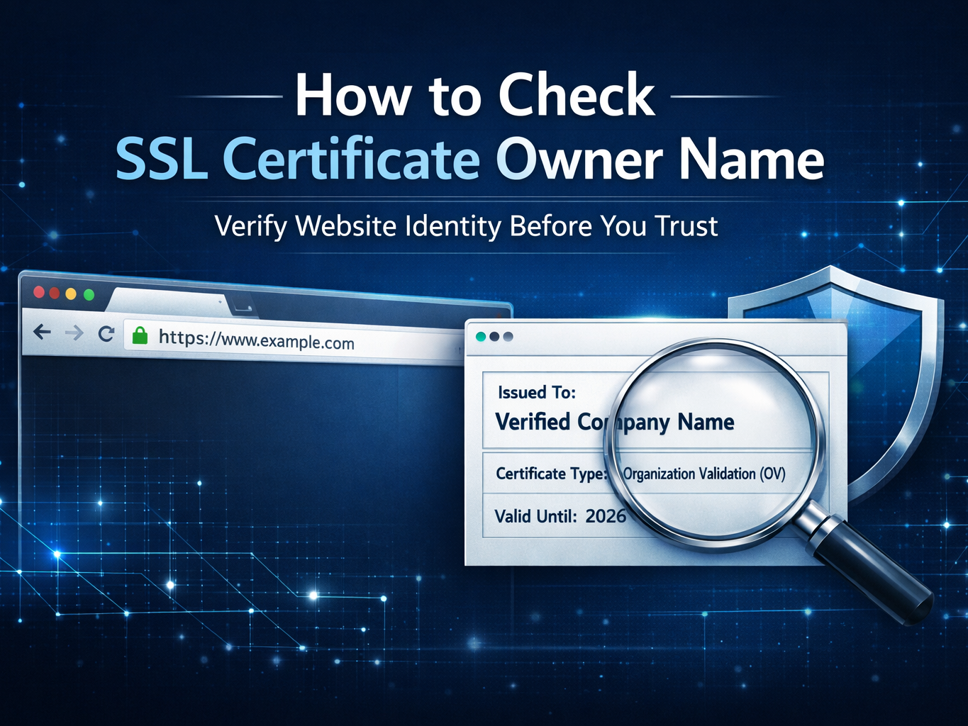 Professional cybersecurity cover image showing browser SSL certificate verification window