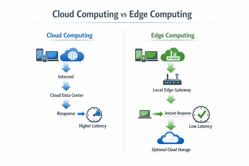 cloud computing vs edge computing architecture comparison diagram