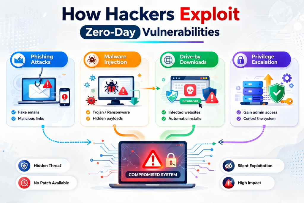 visual diagram of zero-day vulnerabilities exploitation techniques