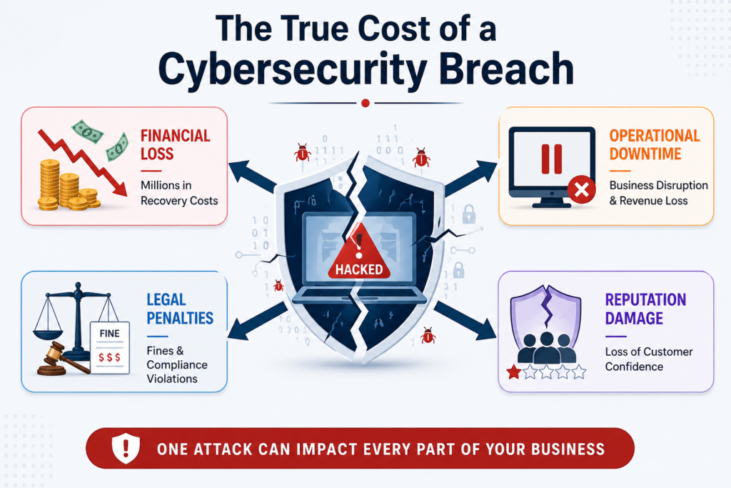 Cost of a data breach impact infographic showing business losses