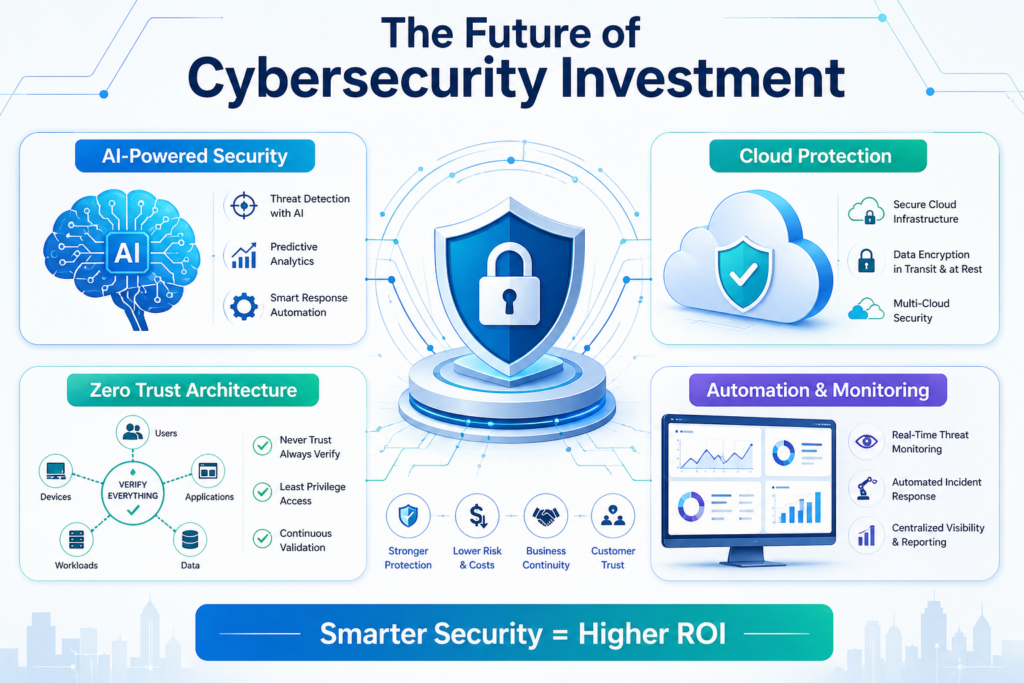 Future of cybersecurity investment trends infographic