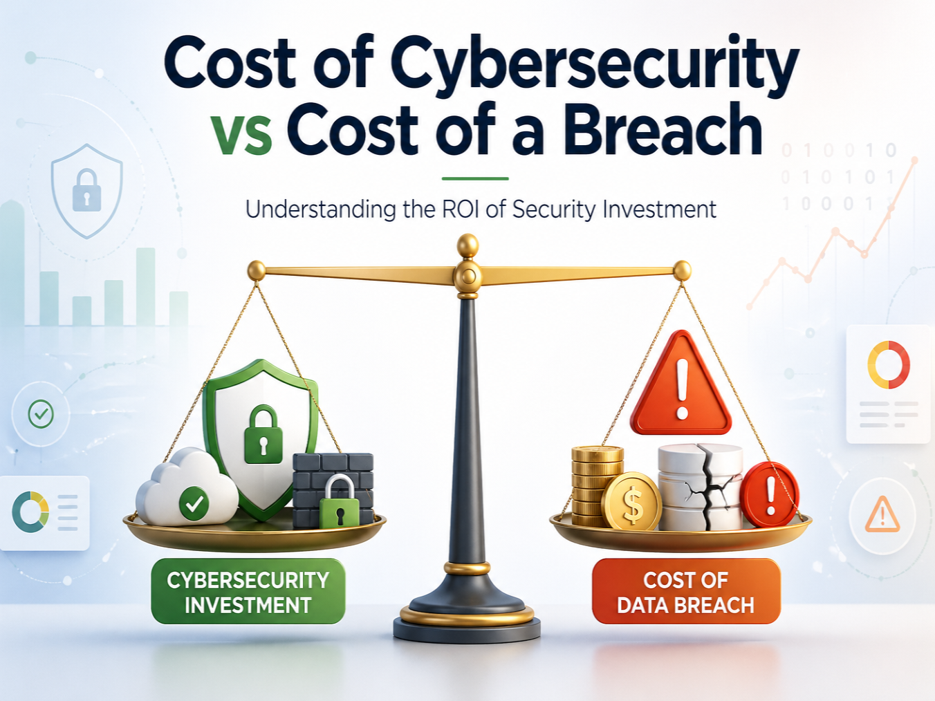 Cost of cybersecurity vs cost of a breach comparison illustration