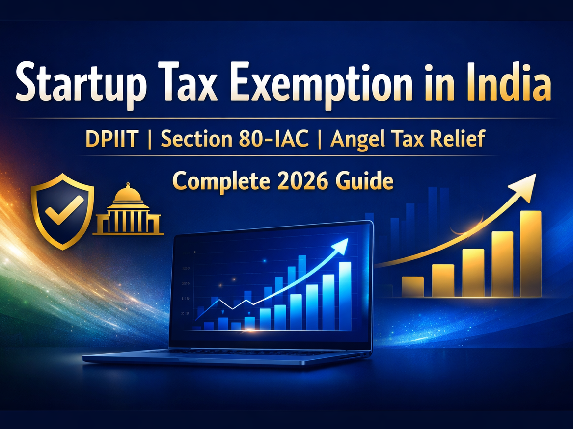 Startup Tax Exemption in India guide with tax shield and growth chart