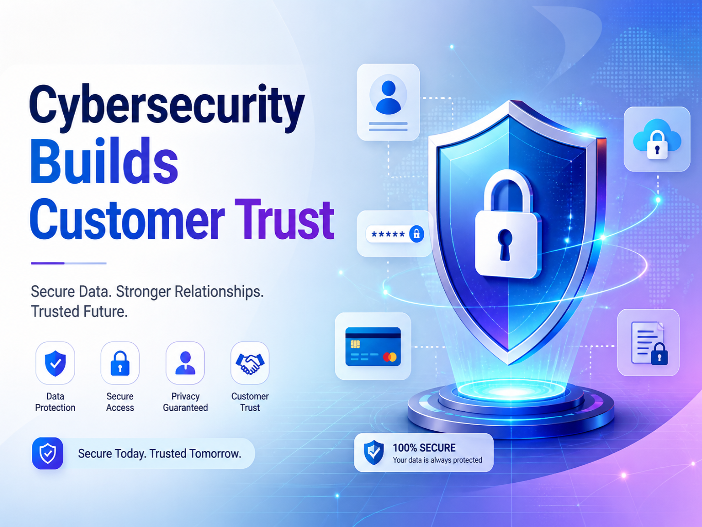 Cybersecurity’s Role in Building Customer Trust visual concept with data protection shield