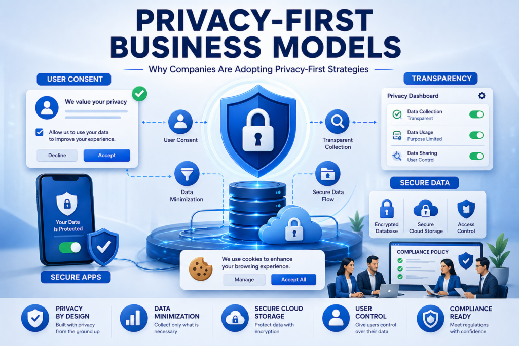 Privacy-first business strategy infographic under data privacy laws