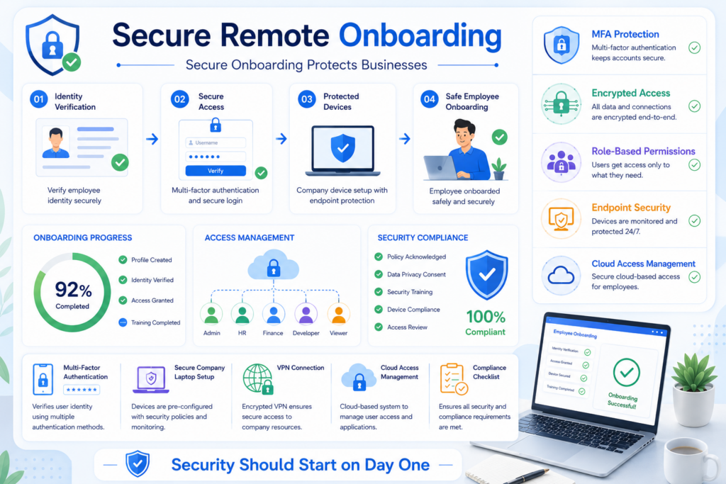 Secure remote onboarding system reducing cybersecurity risks in remote hiring