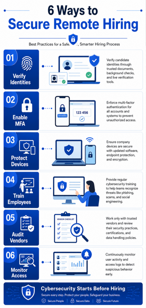 Best practices infographic for secure remote hiring cybersecurity protection
