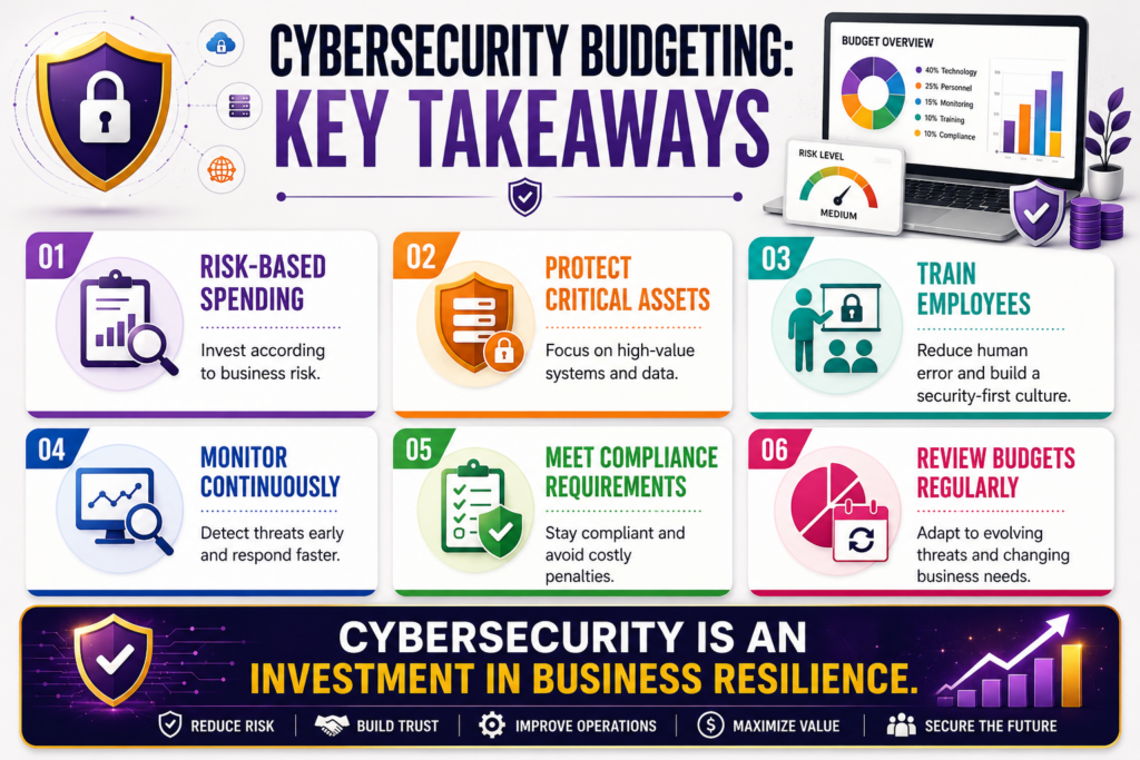 Cybersecurity budgeting key takeaways infographic