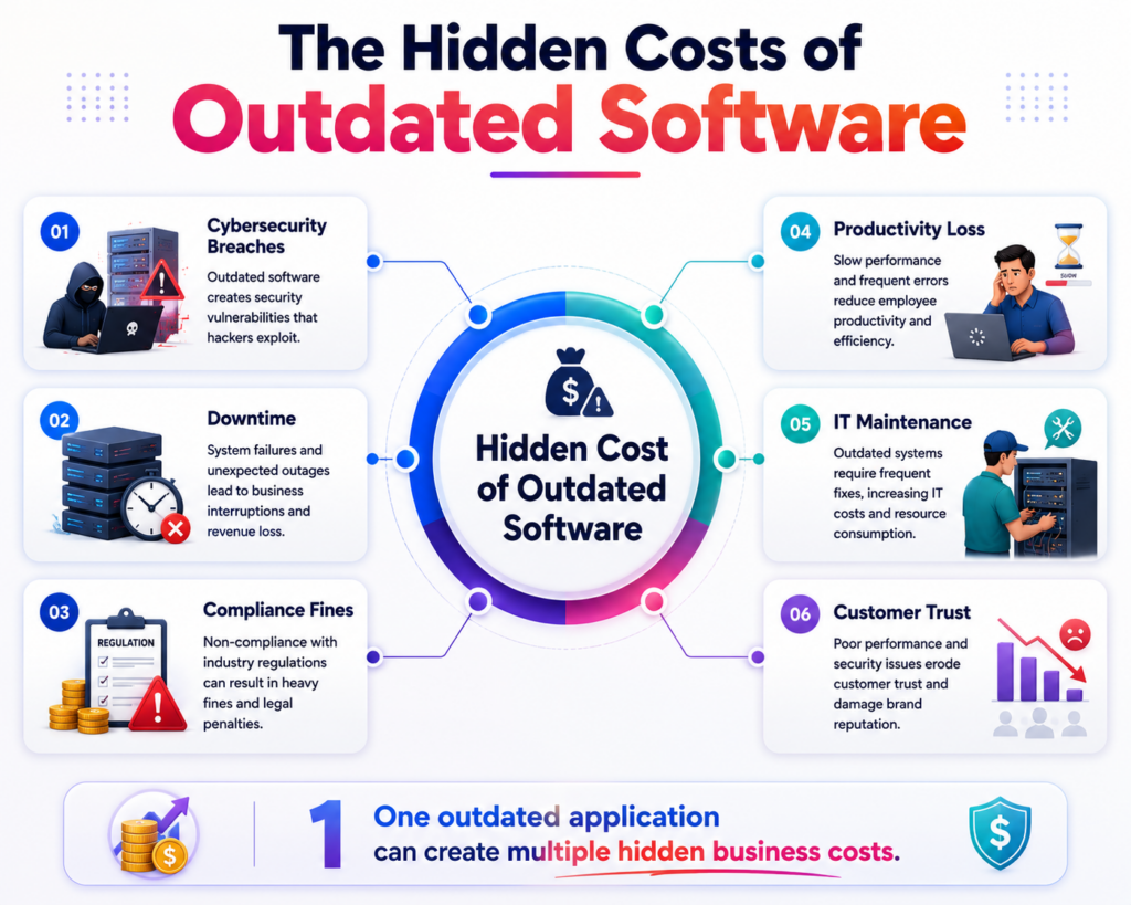 Hidden costs of outdated software for businesses.