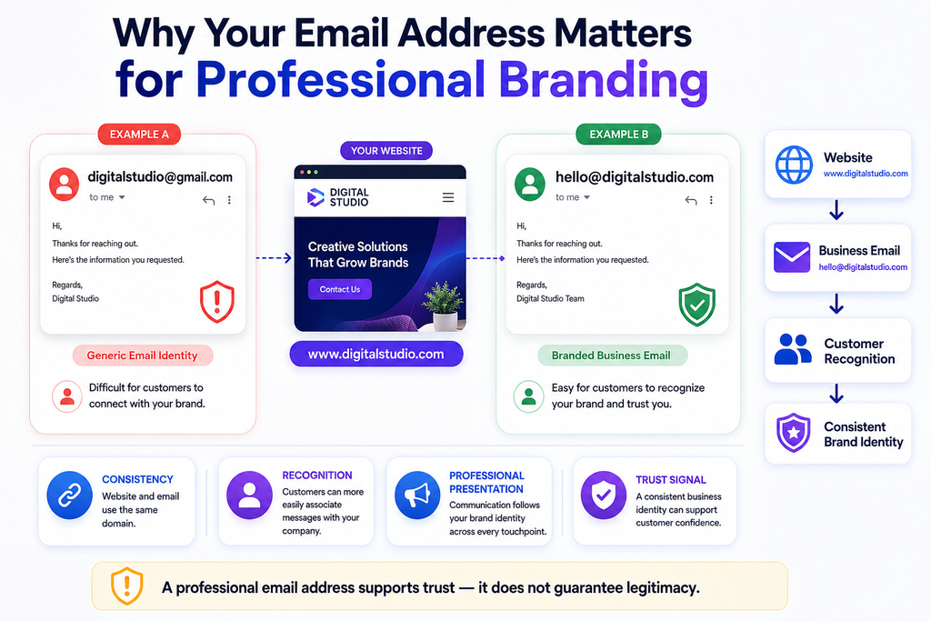 Professional business email using a custom domain to create consistent brand identity