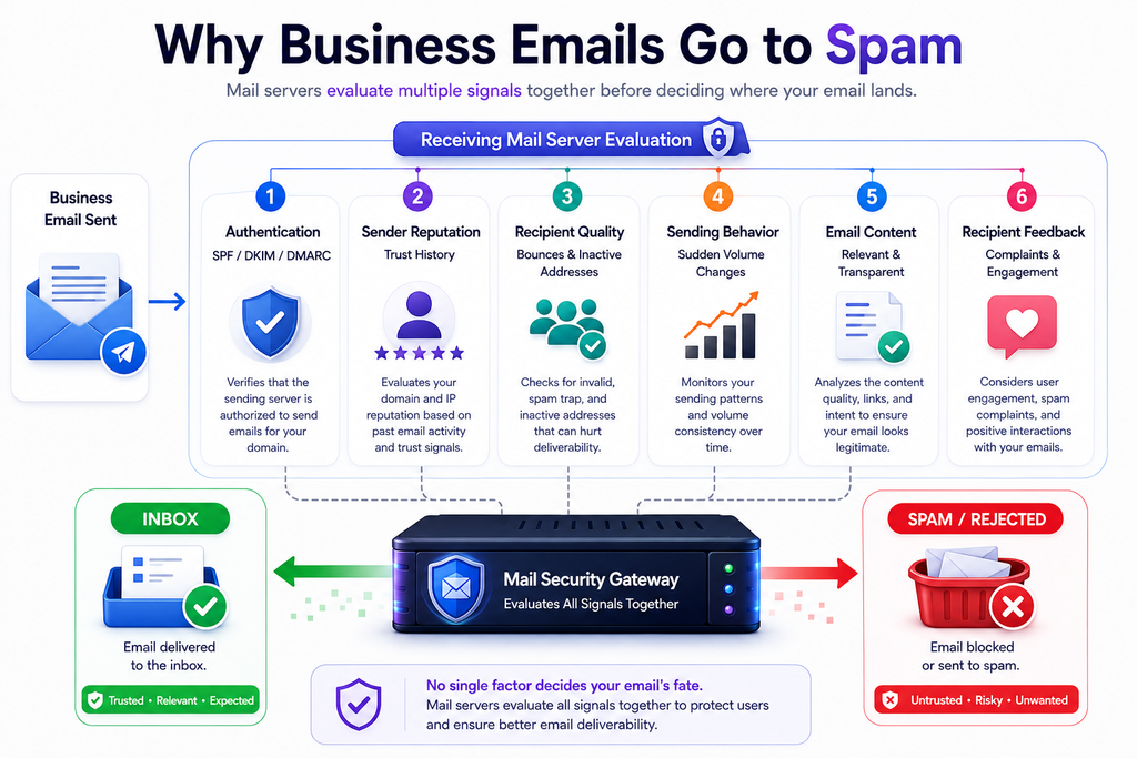 Why business emails go to spam and how email deliverability signals affect inbox placement