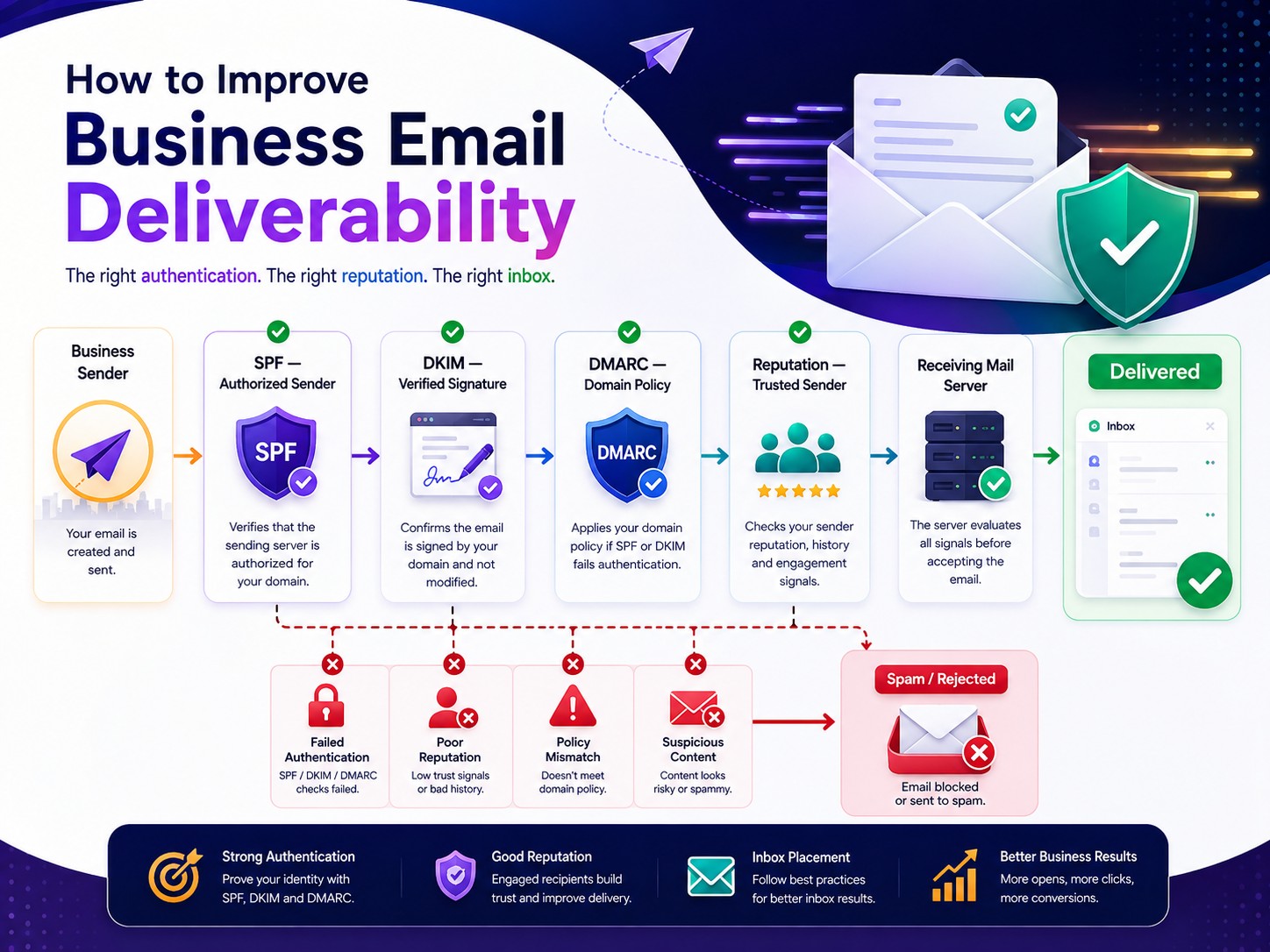 How to improve business email deliverability with authentication and secure email delivery