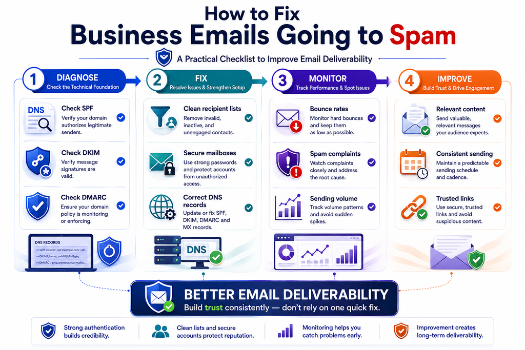 How to fix business emails going to spam with an email deliverability checklist