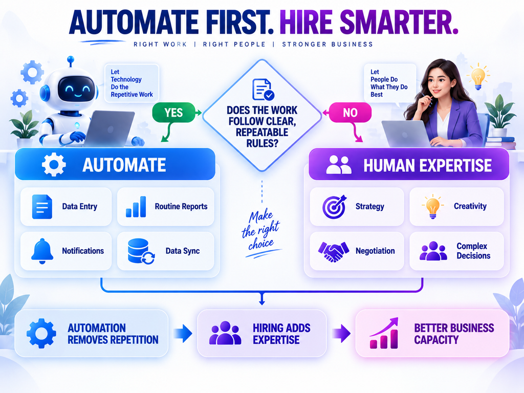 Business automation before hiring decision framework for smarter workforce planning